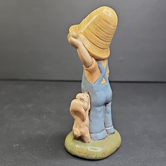 Lucille Neuman Hand Painted Ceramic Figurine Of Farming Child Wil Puppy Dog CA - Picture 4 of 8
